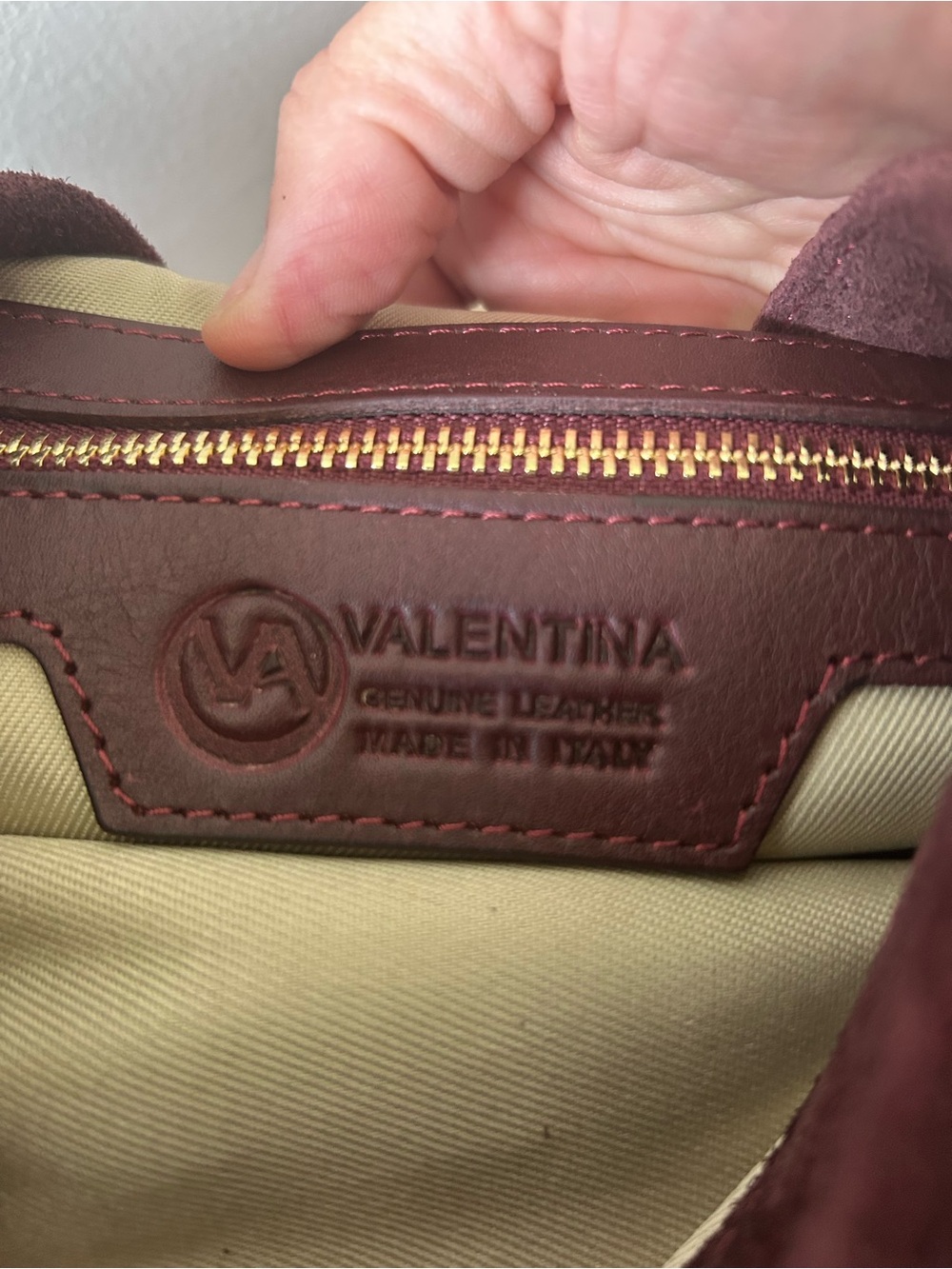 Valentina Genuine Leather near new Burgundy Suede Shoulder Purse w/Gold - Picture 7 of 15